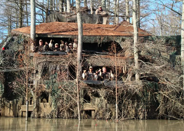 A three-story duck blind.