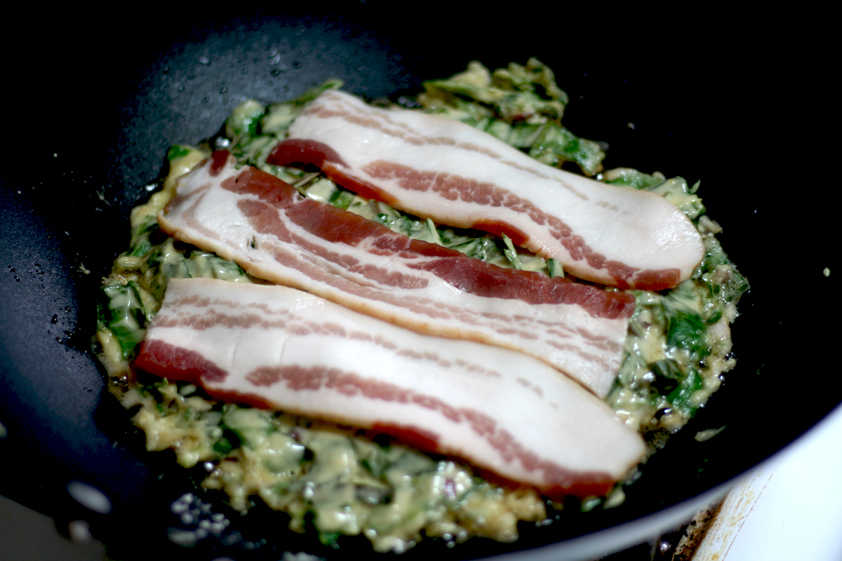 ramp and nettle pancake with bacon