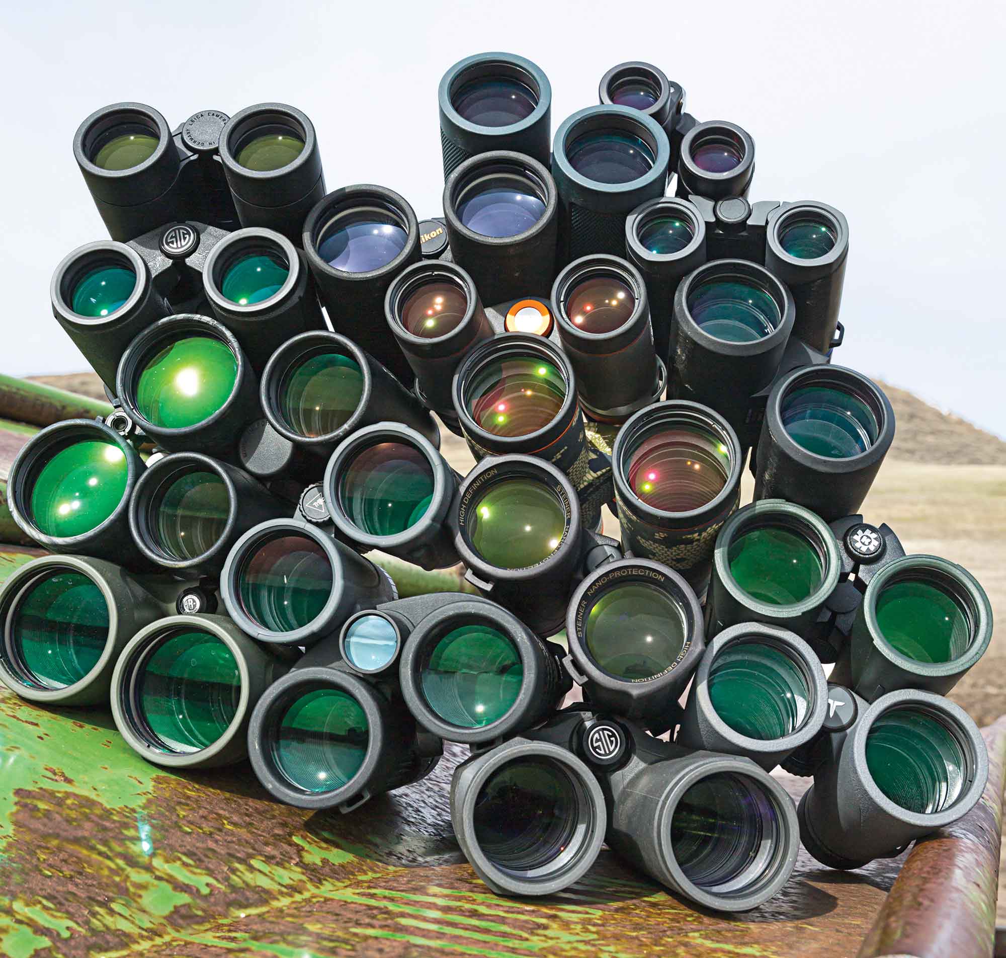 pile of binoculars