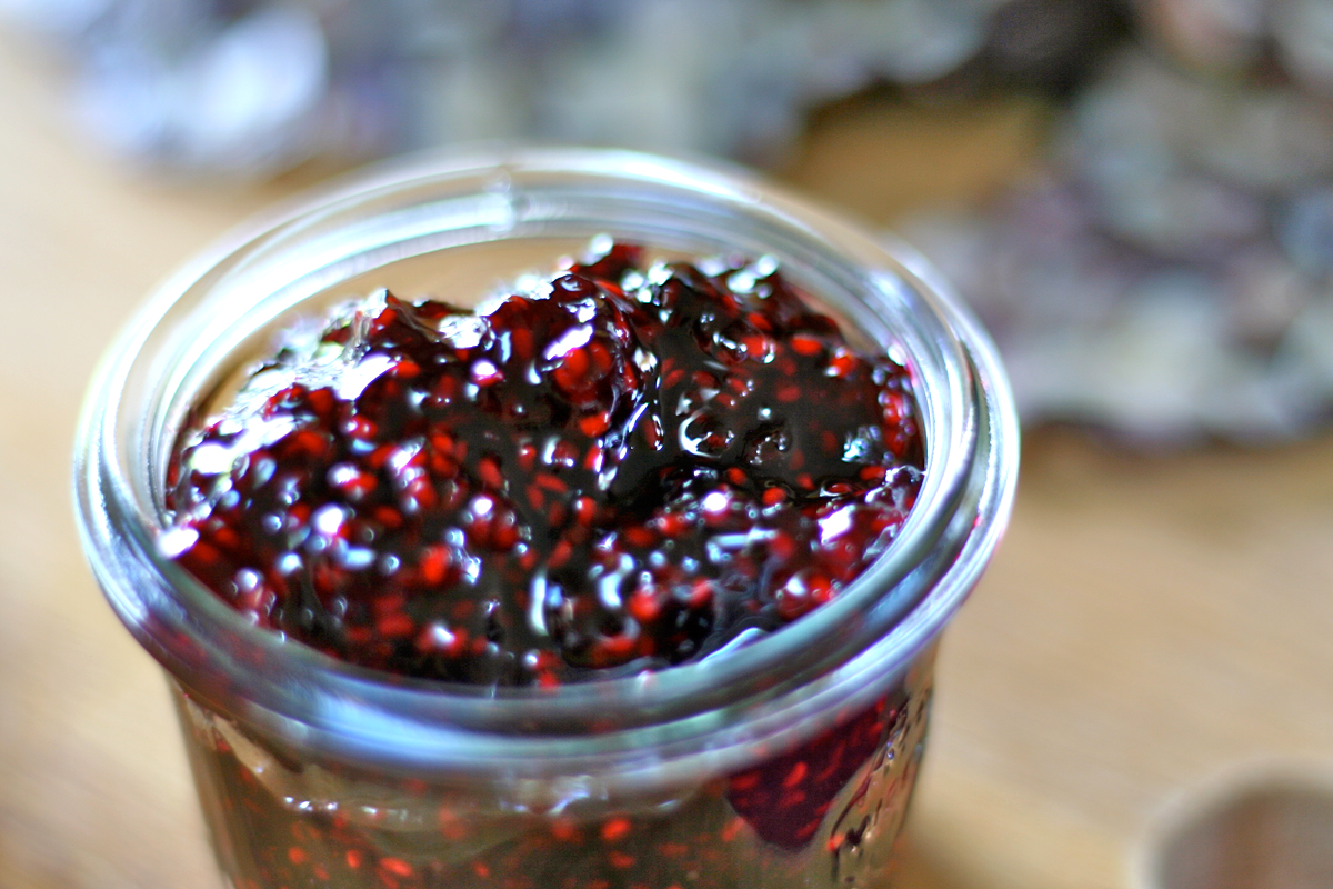 a jar of fresh black raspberry jam