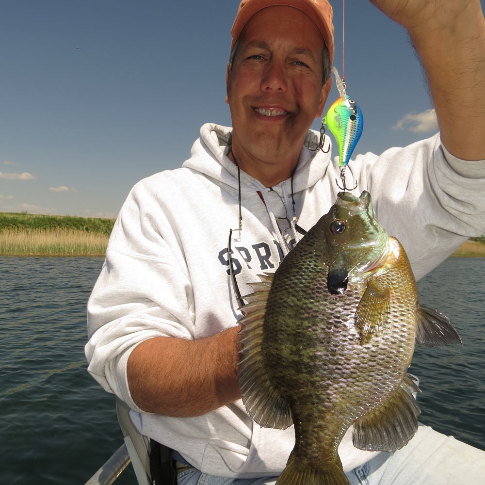 angler with a fresh caught bluegill