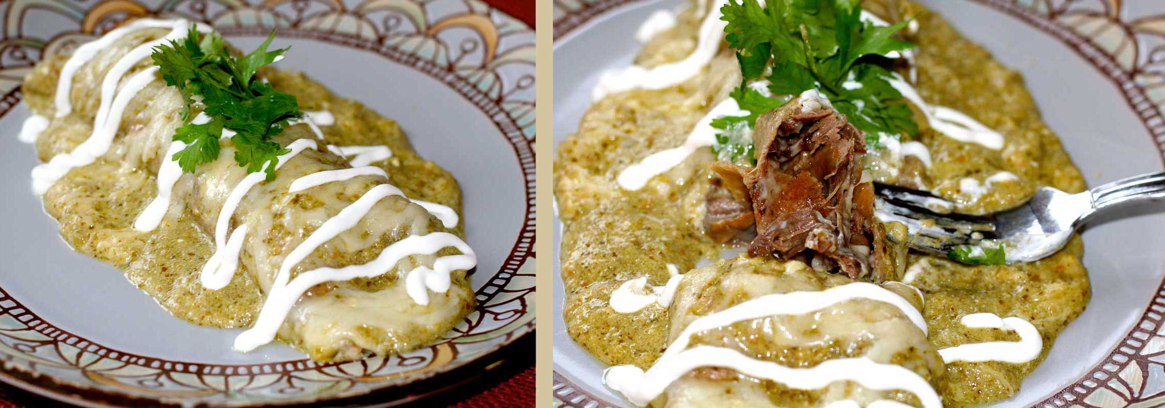 Cheesy wild turkey leg enchiladas.