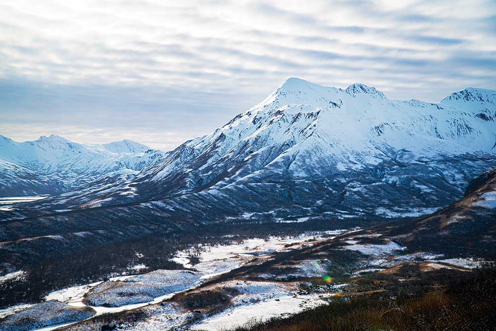 snow capped mountains of kodiak island