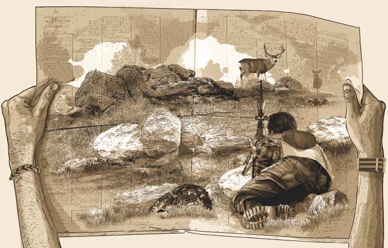 illustration of a deer hunter drawing