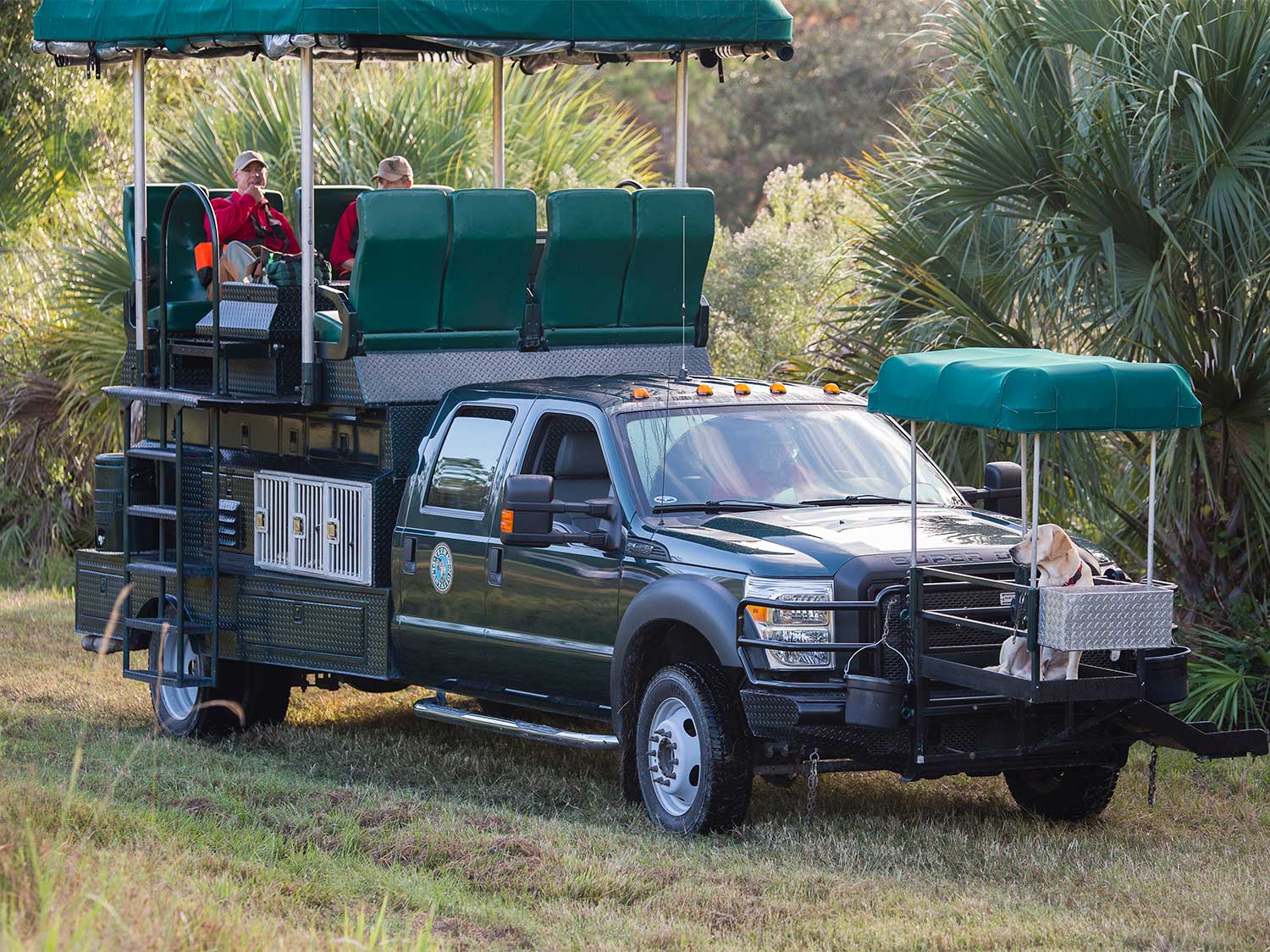 a custom hunting truck with additions built on