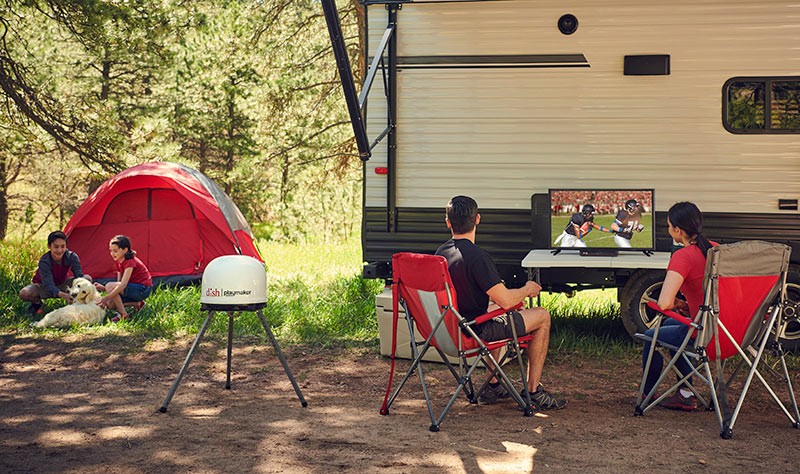 camping trip with dish outdoors
