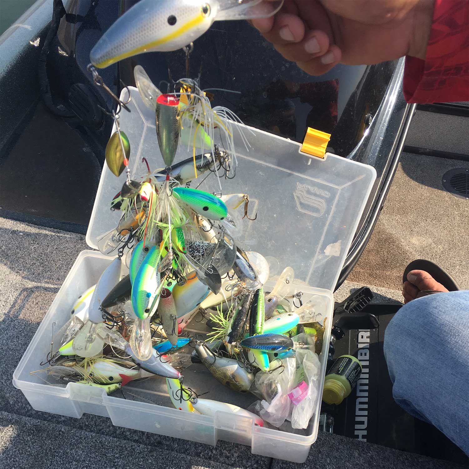 a tangle of bass fishing lures
