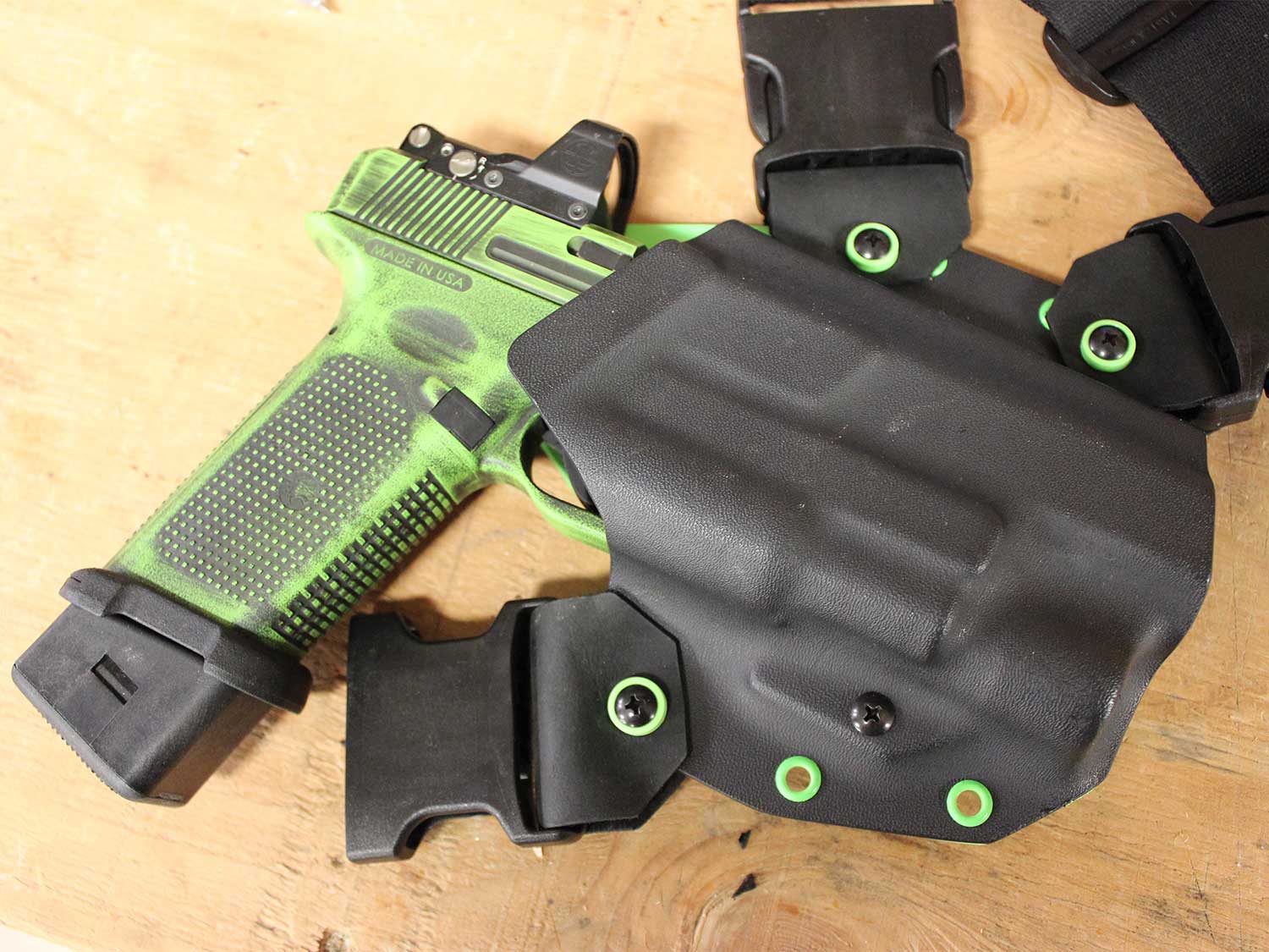 handgun in a scout chest holster from northwest retention system