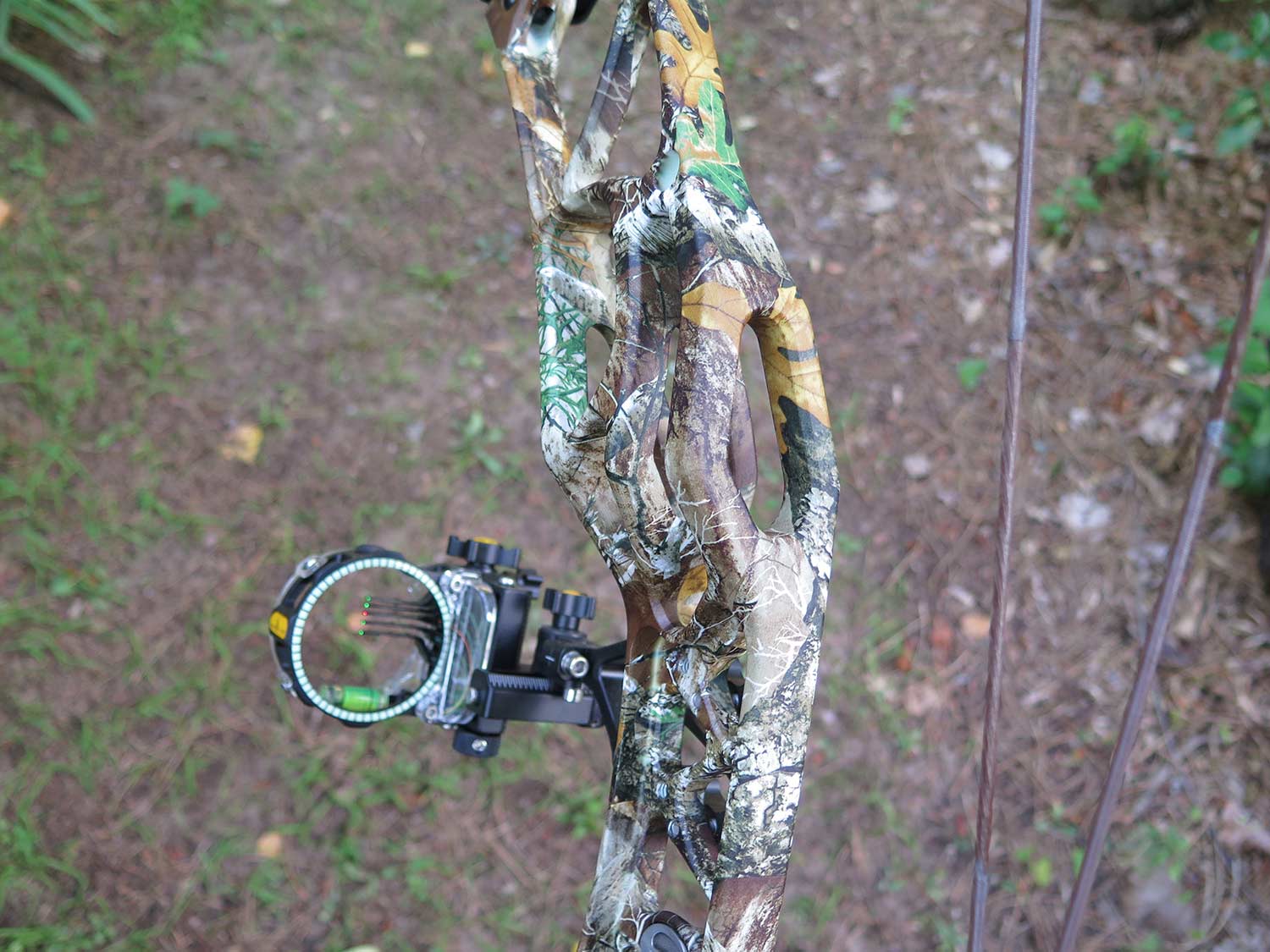 compound bow equipped with riser cage