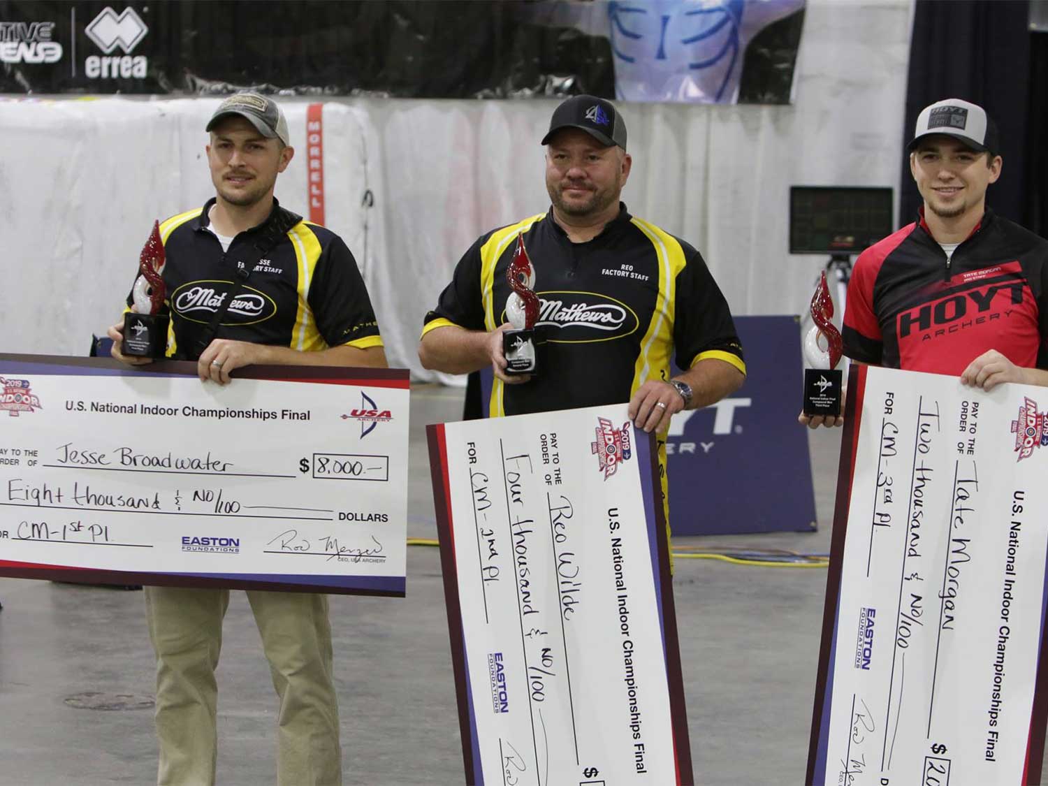 Archers standing with checks