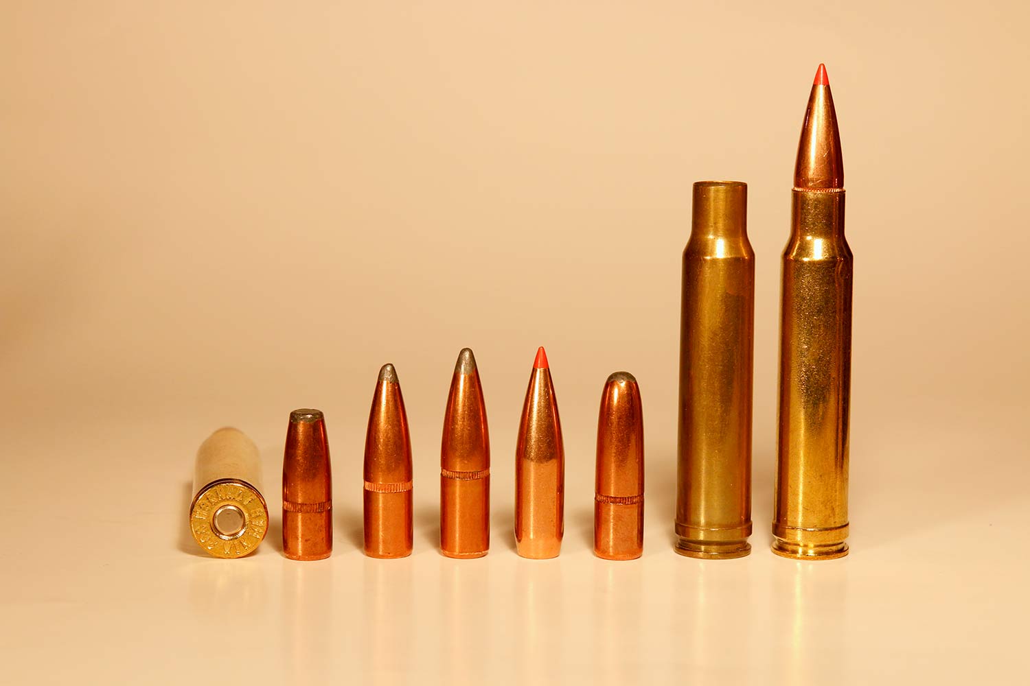 a lineup of .338 winchester magnum bullets