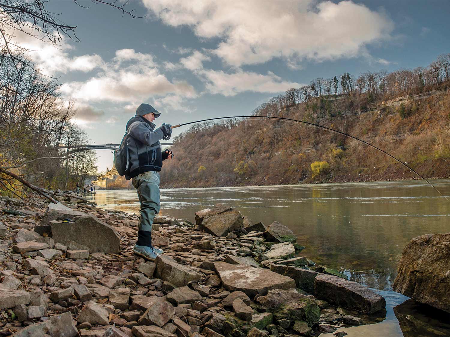 Angler fishing for trout in the lower niagra river