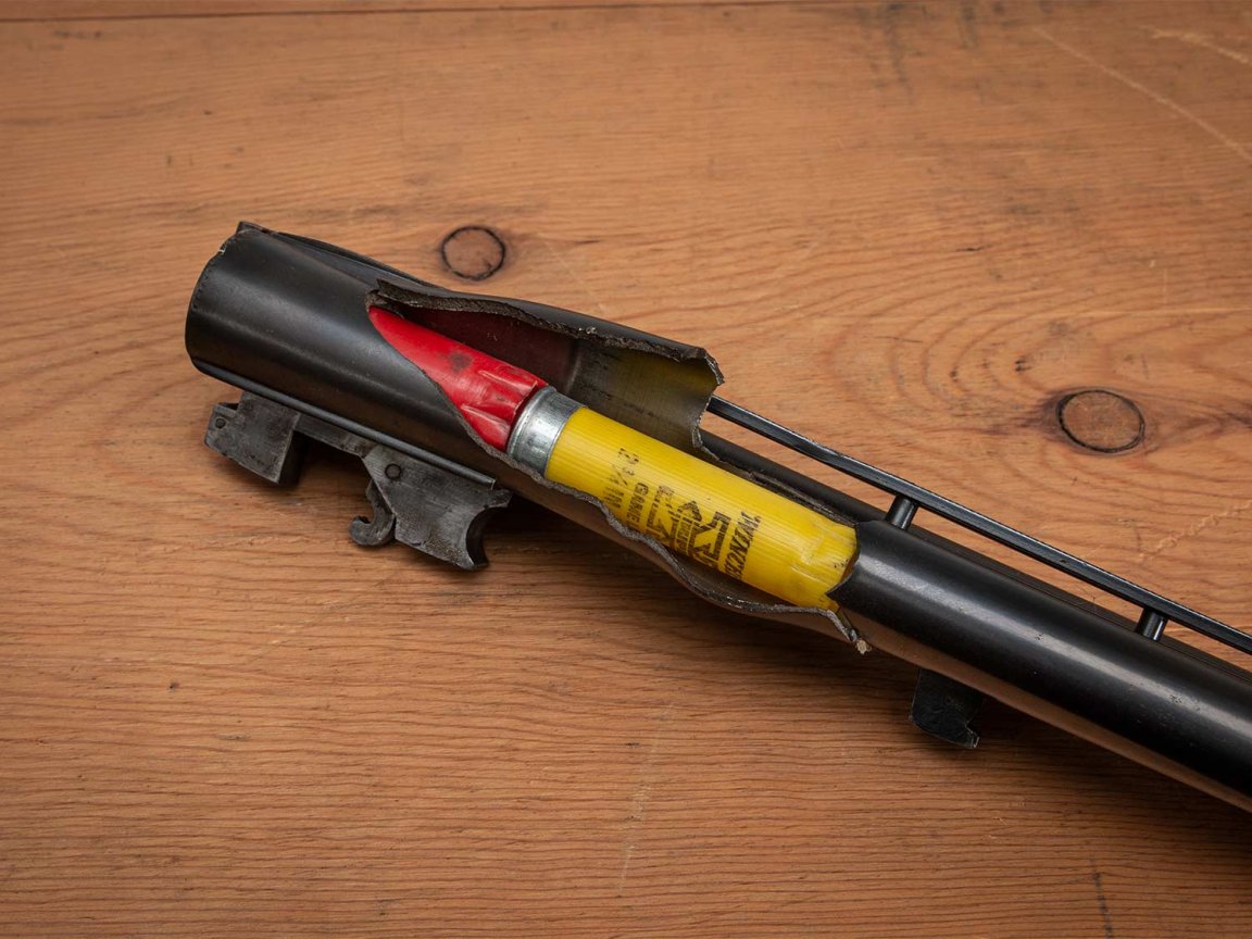 an exploded shotgun barrel