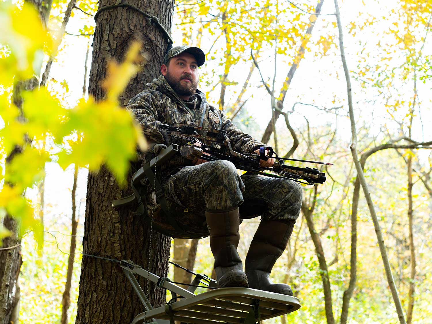 hunter sitting in a tree stand