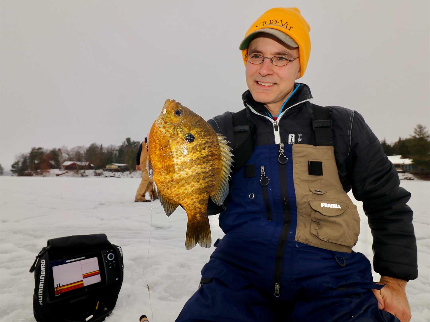 a bluegill caught while ice fishing.