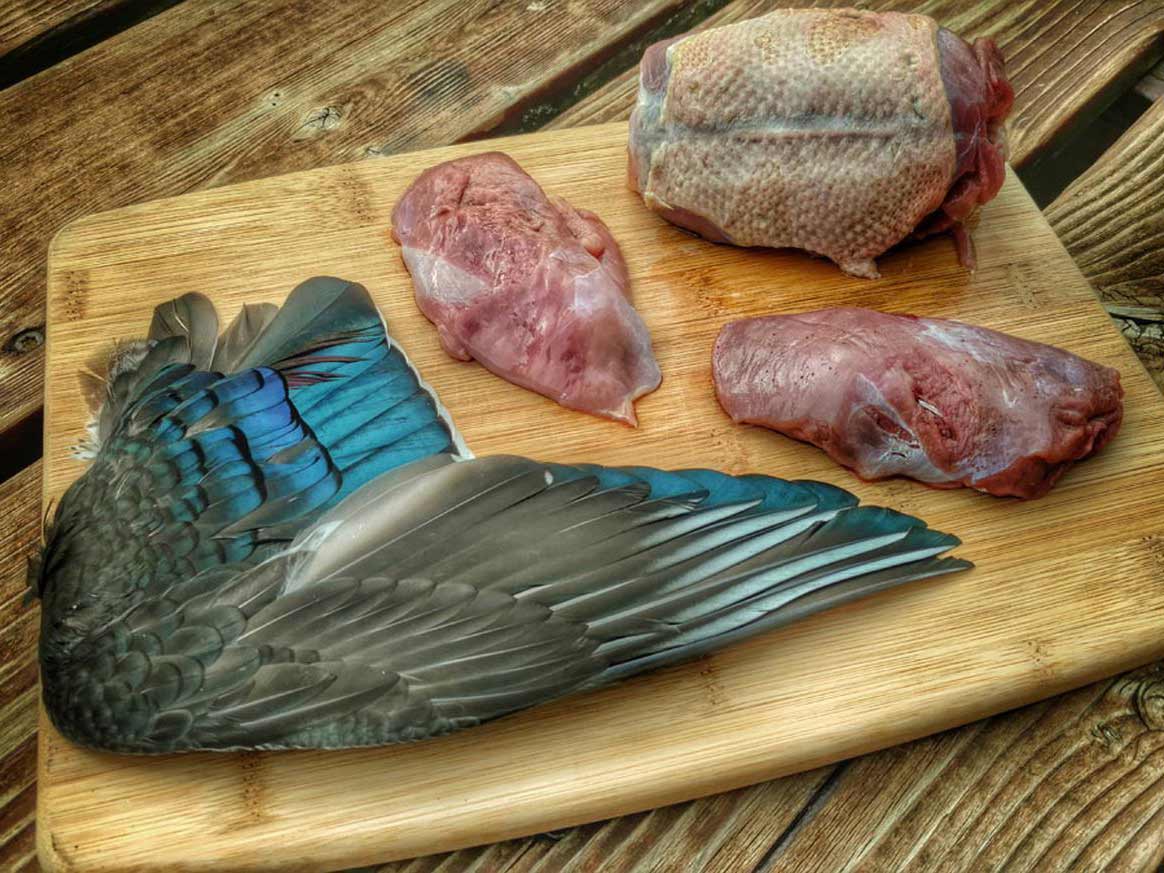 butchered wild duck on a cutting board