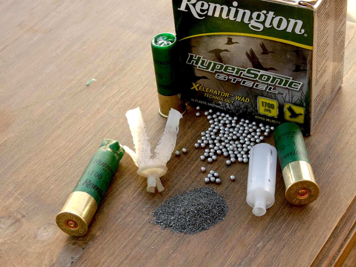 A dissected 12-gauge waterfowl load.