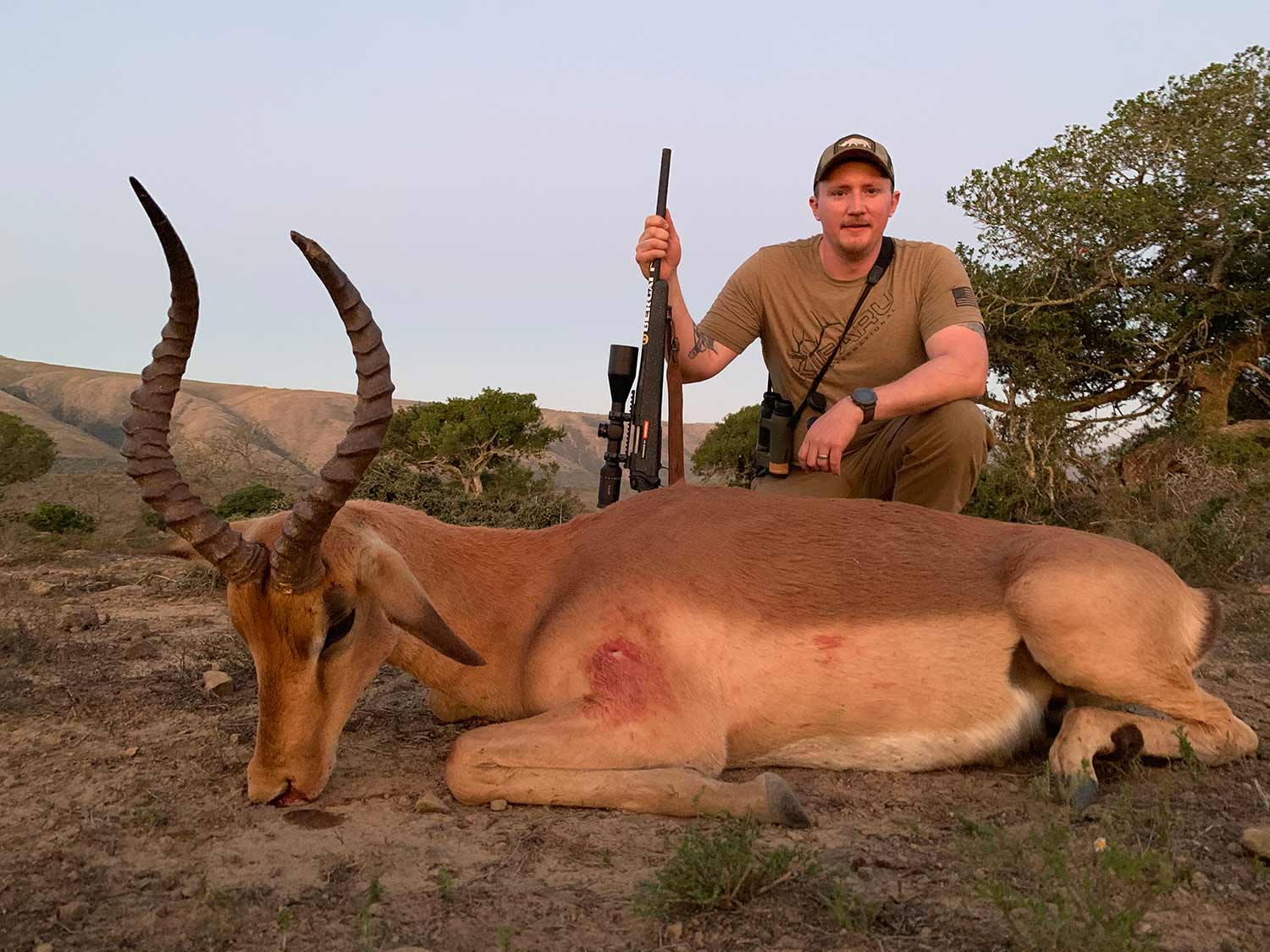 Tyler Freel hunting Impala in Africa.