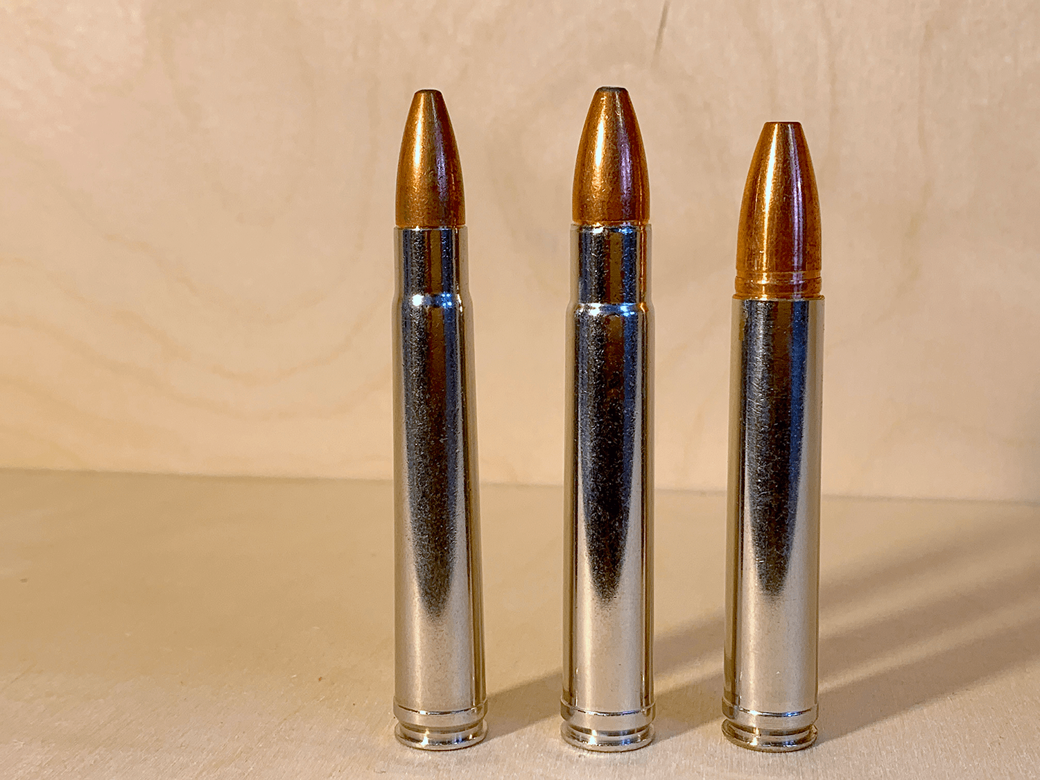 Lineup of three cast bullets used in African hunting.