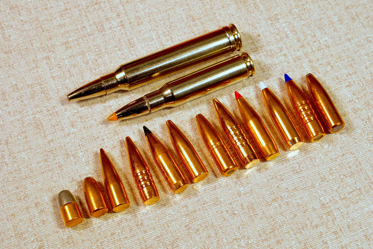 A lineup of ammo used in Africa safari hunting.