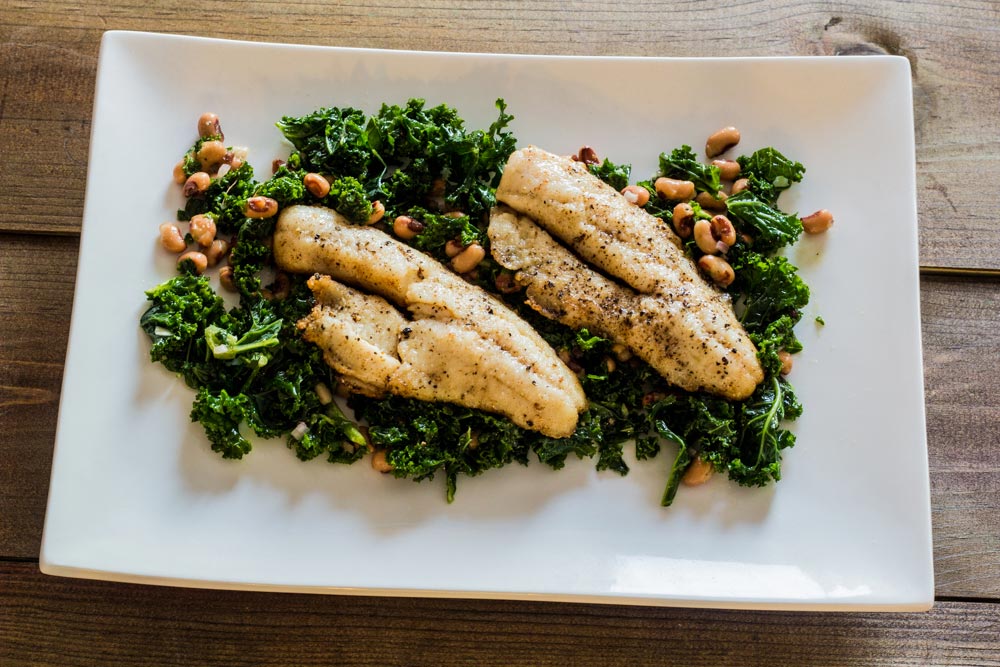 Butter Basted Walleye with Kale and Black-eyed Pea Salad