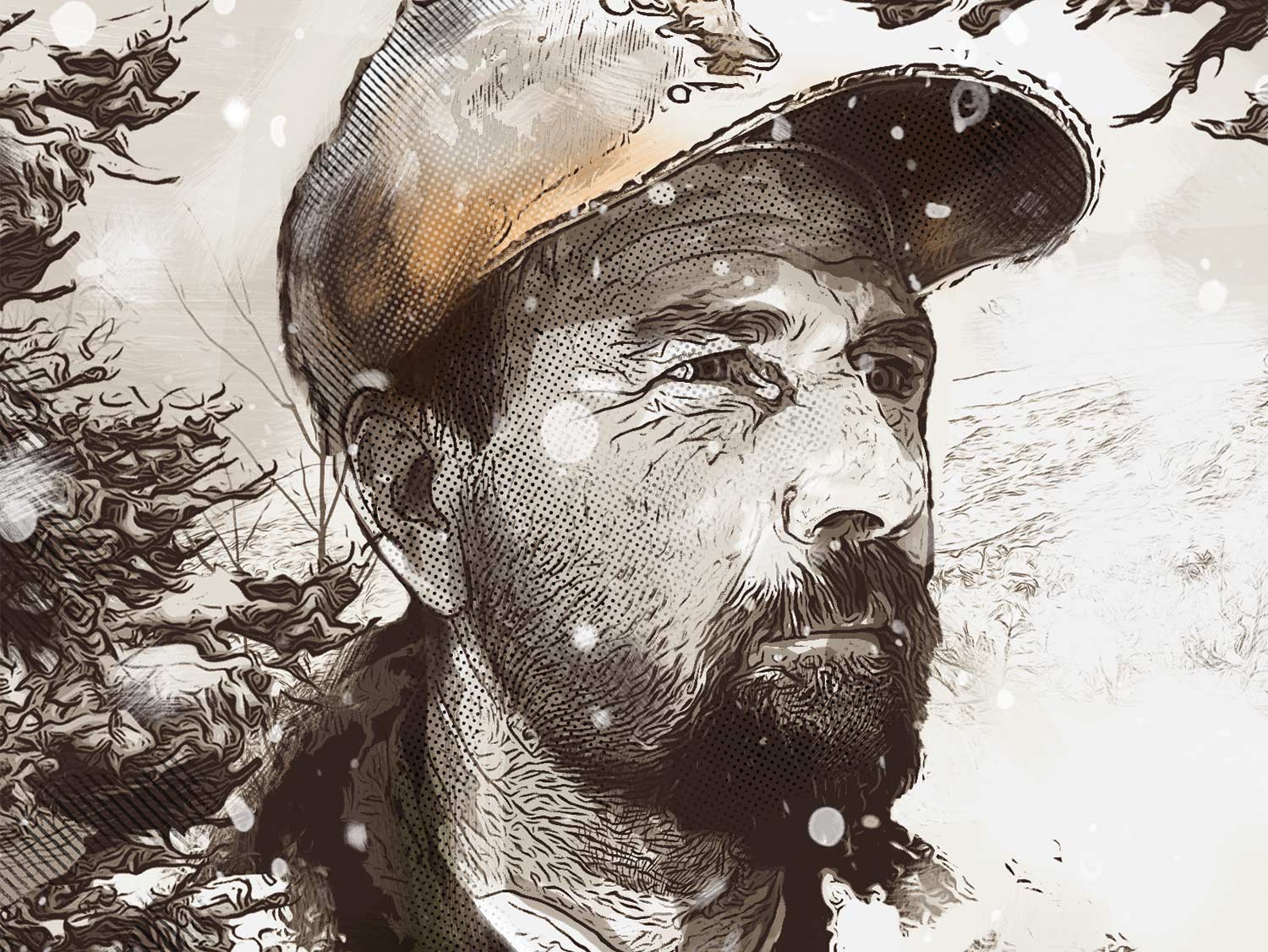 Illustration of a man in the snow.