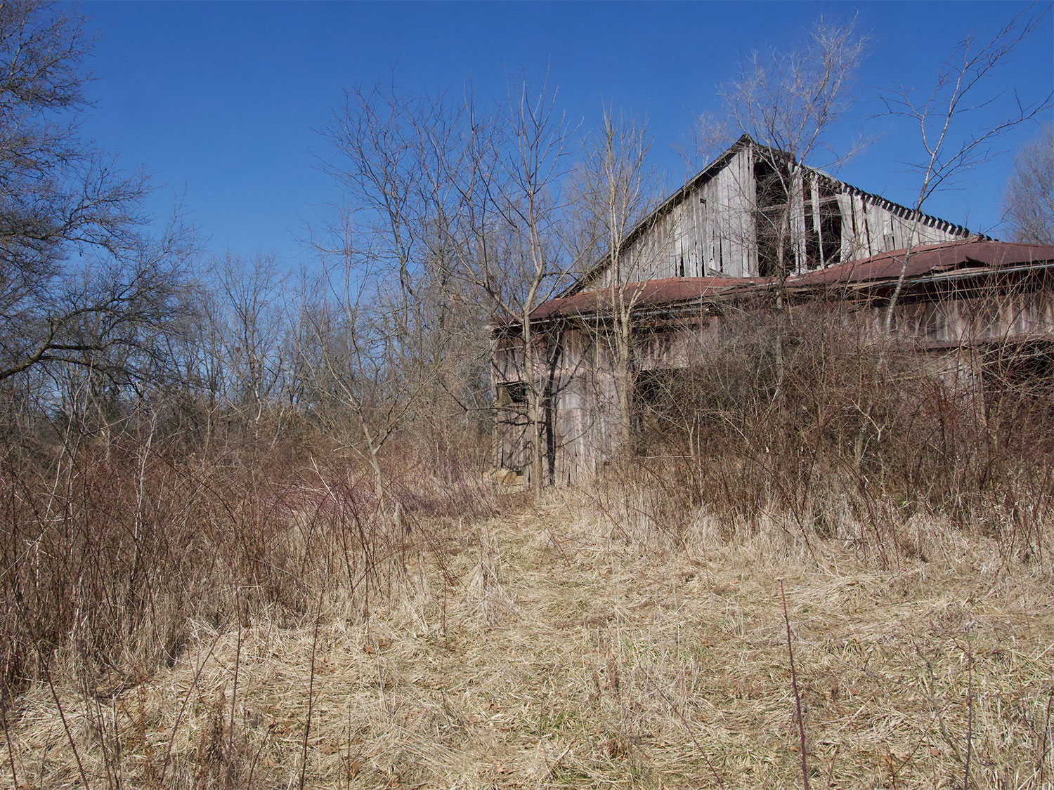 An abandoned dilapidated barn.