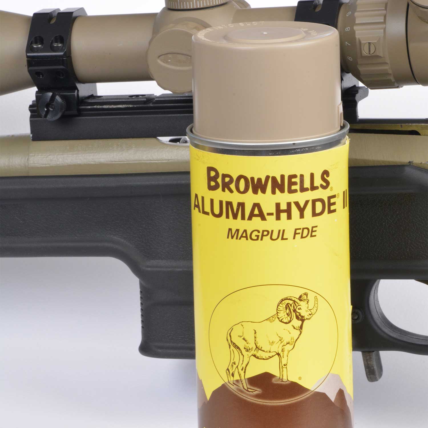 A dry, rattle can of Brownells Aluma-Hyde
