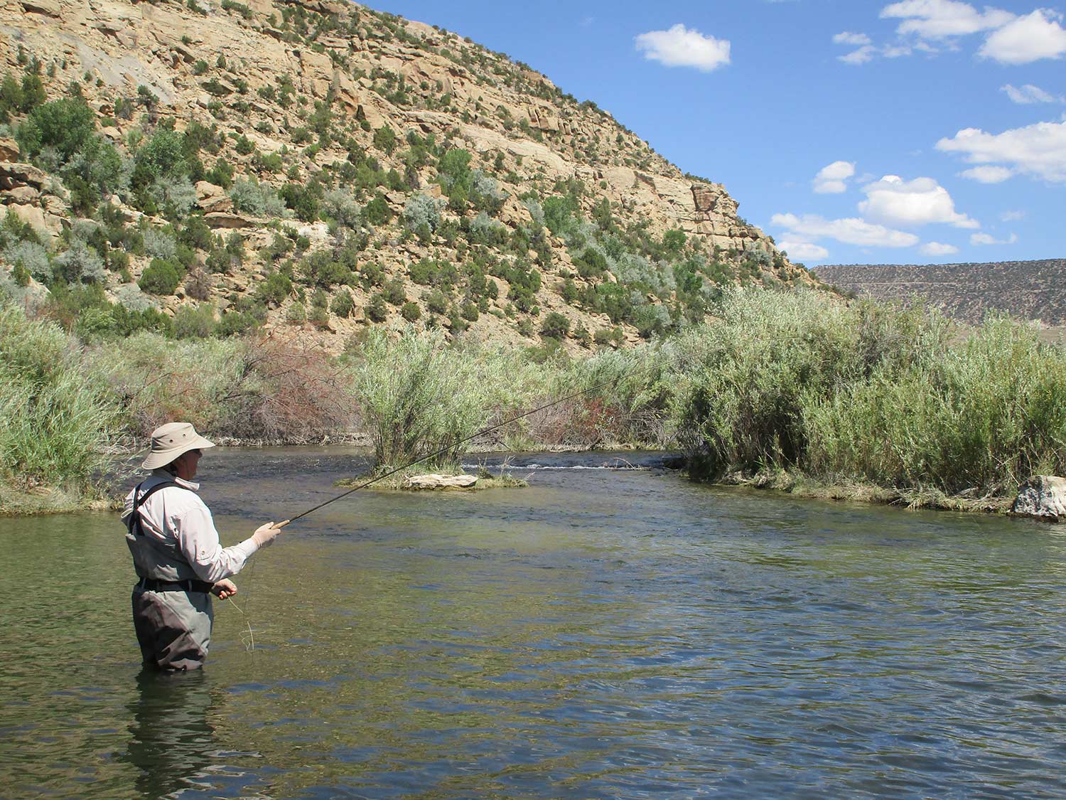 An angler wading in the San Juan River.
