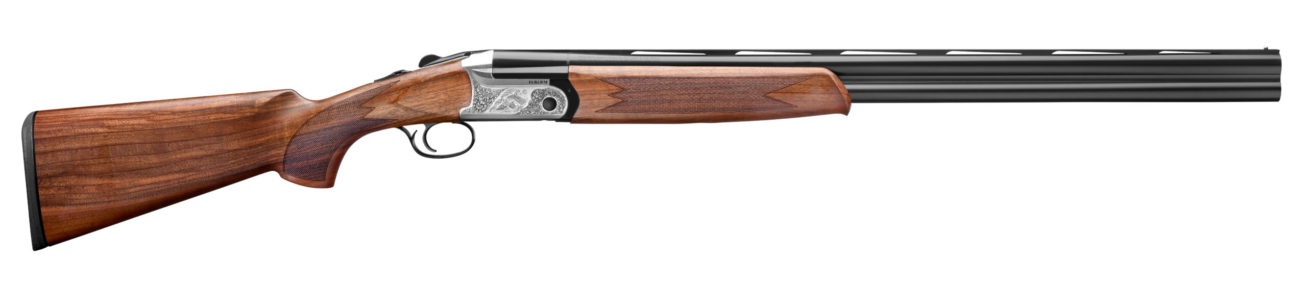 a wood-stocked double-barrel over/under shotgun from Fabarm with a metallic receiver