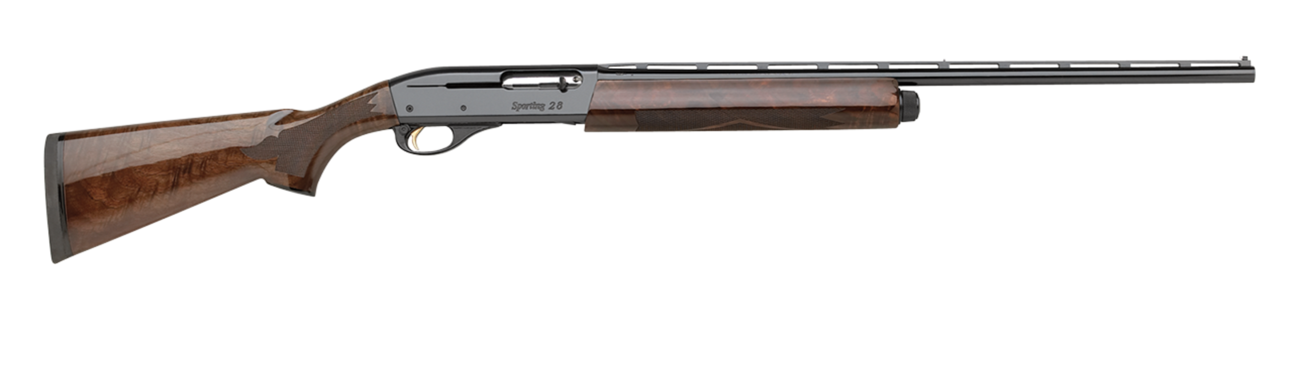 Wood-stocked semi-auto remington  model 1100 wingmaster shotgun on a white background
