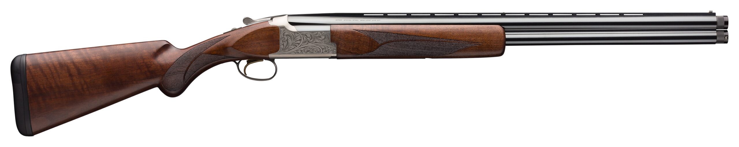 wood-stocked Browning Citori over/under shotgun with rib and metal receiver