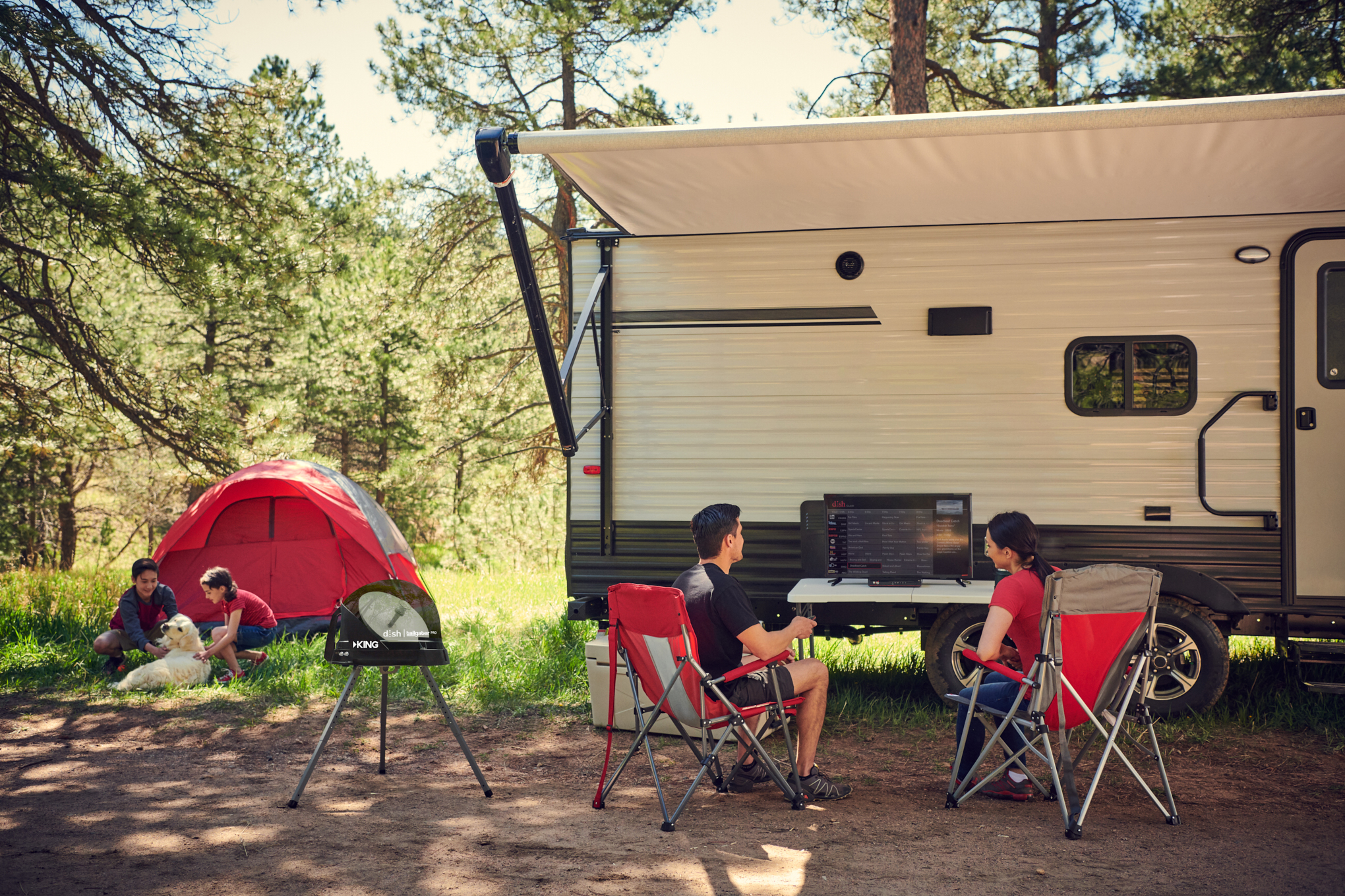 A camp site set up with DISH Outdoors.