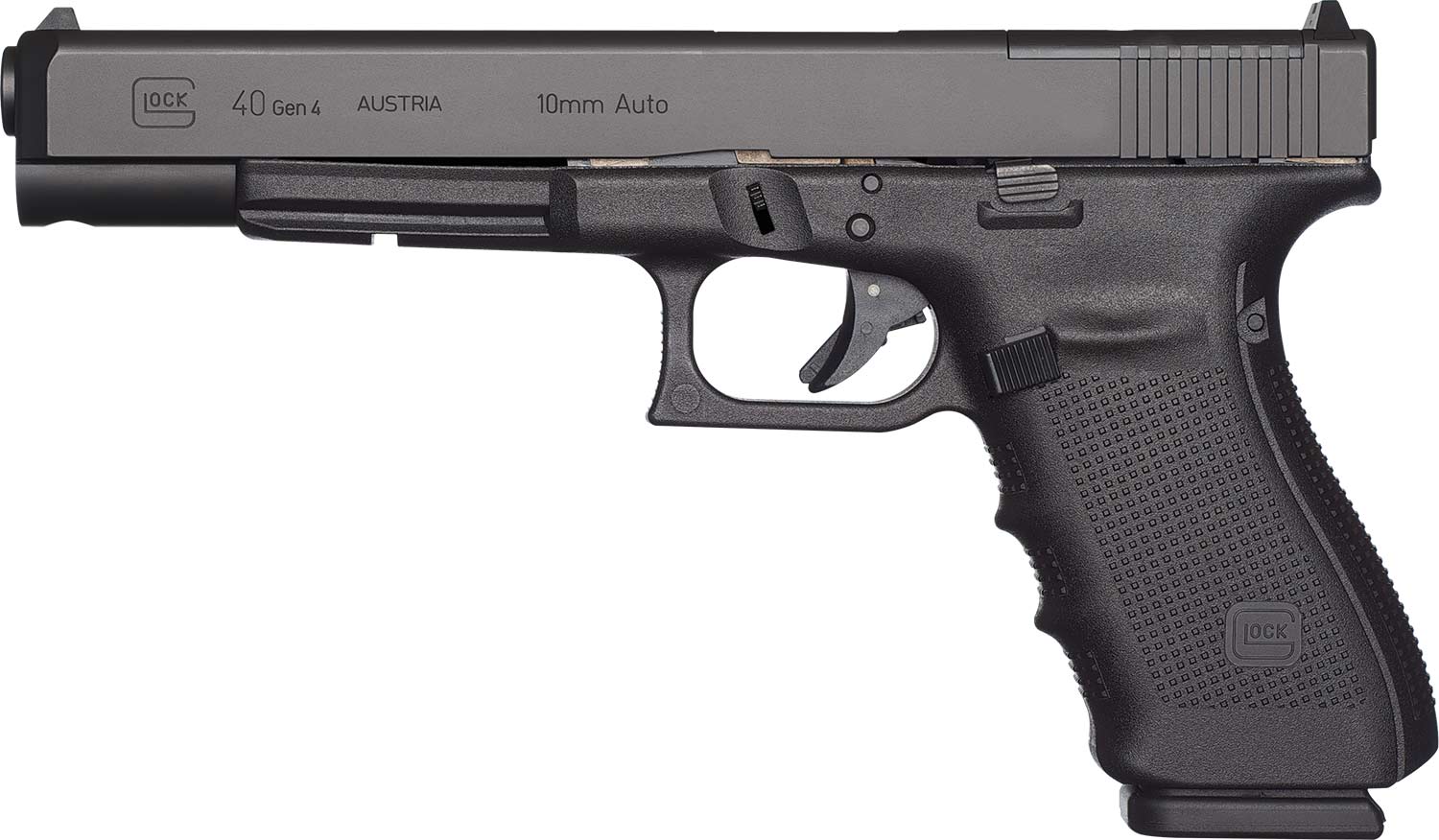 The Glock G40 handgun on a white background.
