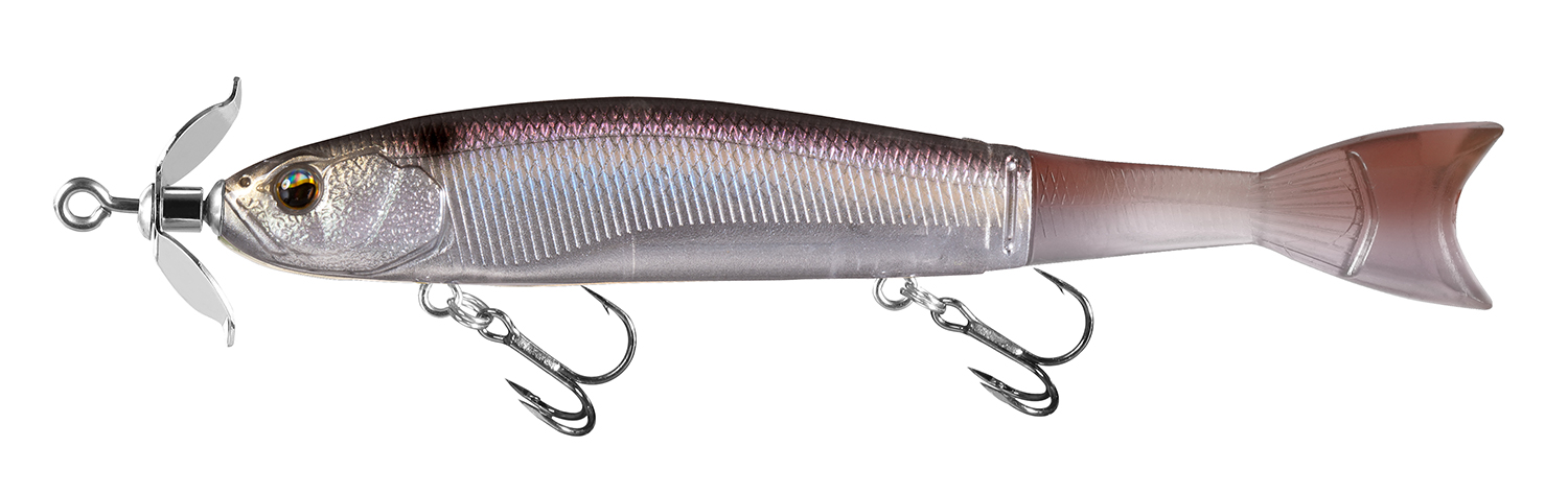 Shadow Spin fishing lure on a white background.
