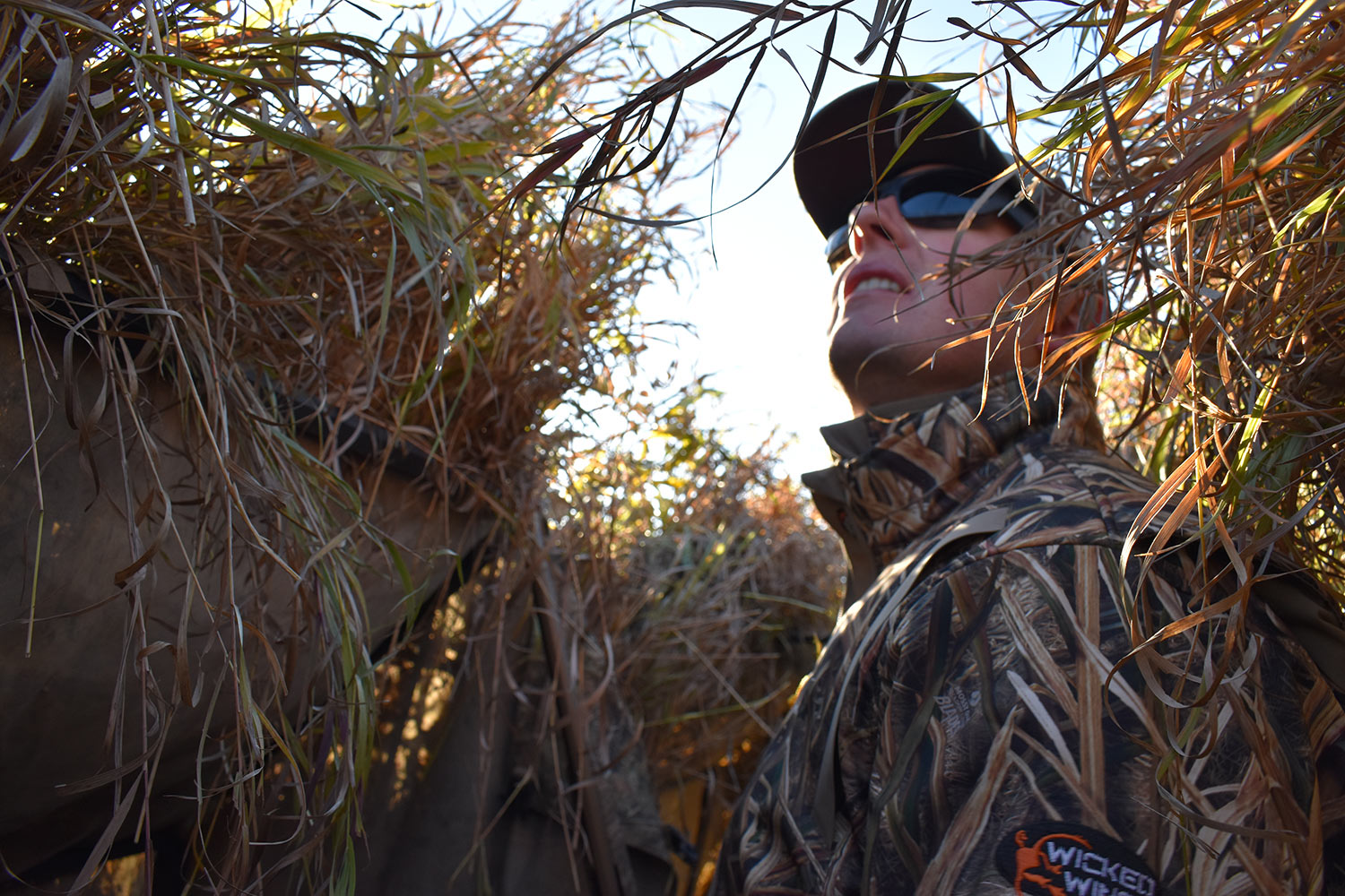 A hunter in a hunting blind.