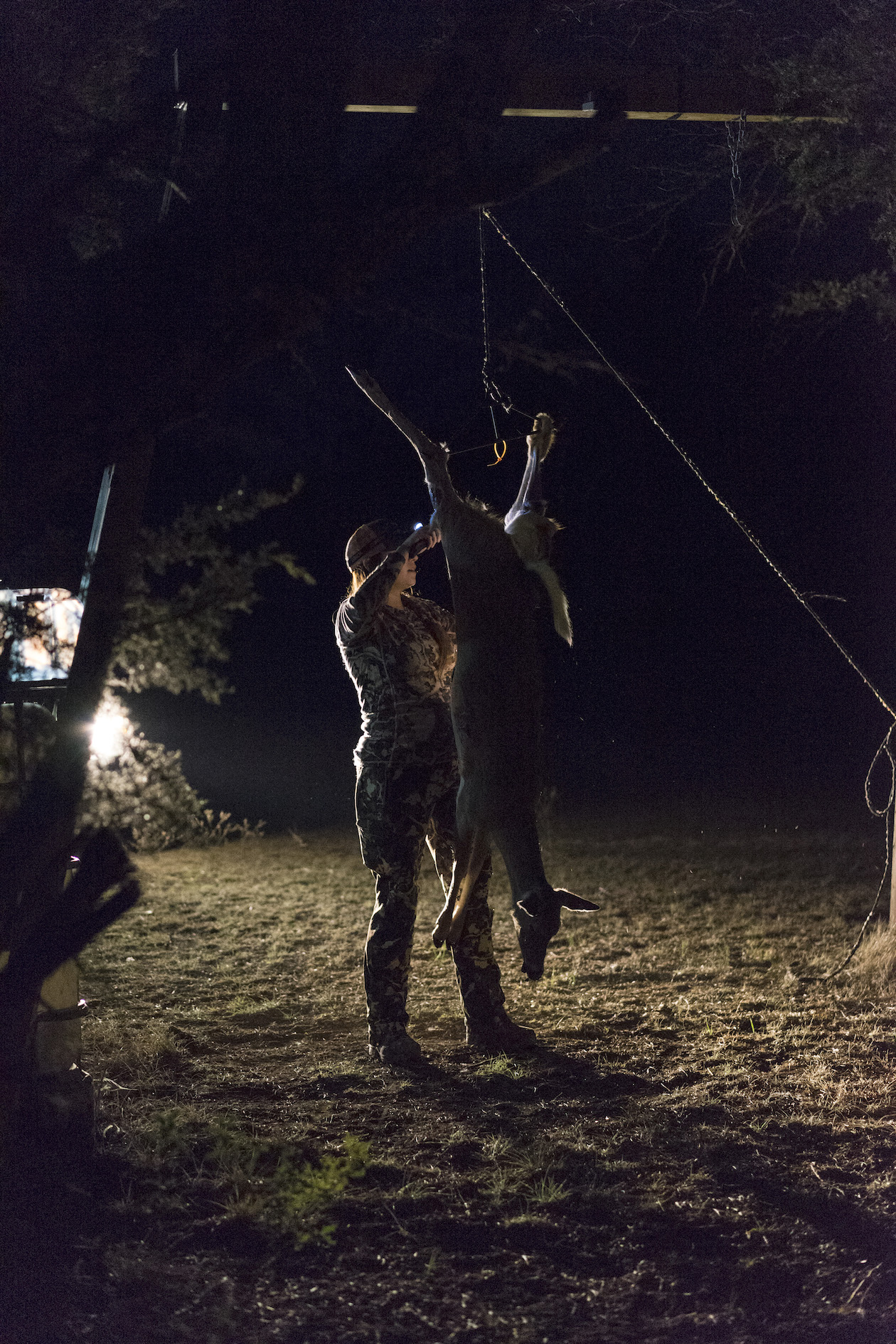 Jess Pryles gets to work butchering a Texas whitetail.