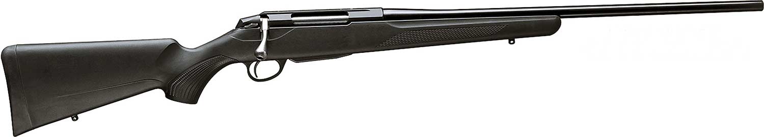 A Tikka T3 Lite rifle on a white background.