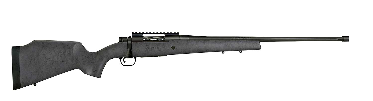 A Mossberg patriot long range hunter rifle on a white background.