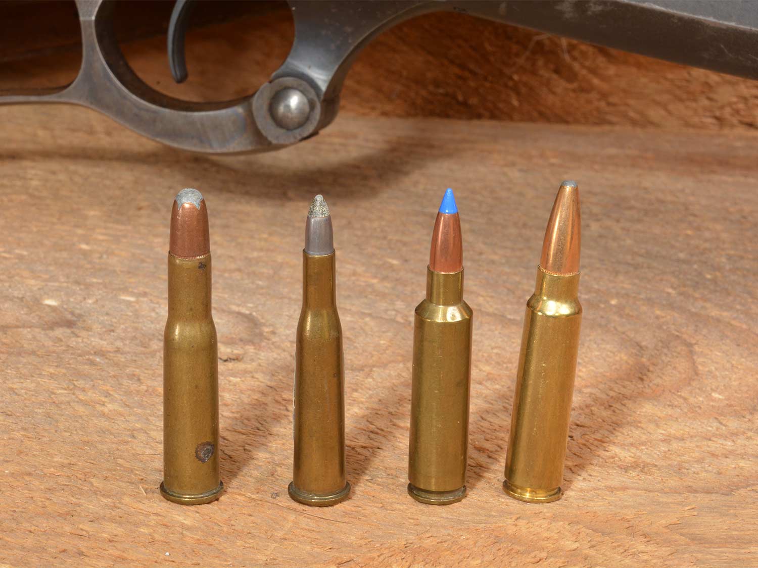 A lineup of four proprietary bullets for the Savage Model 99 lever action rifle.