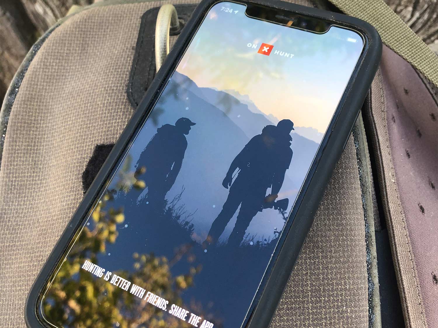 Close up image of the onX hunt app on a phone.
