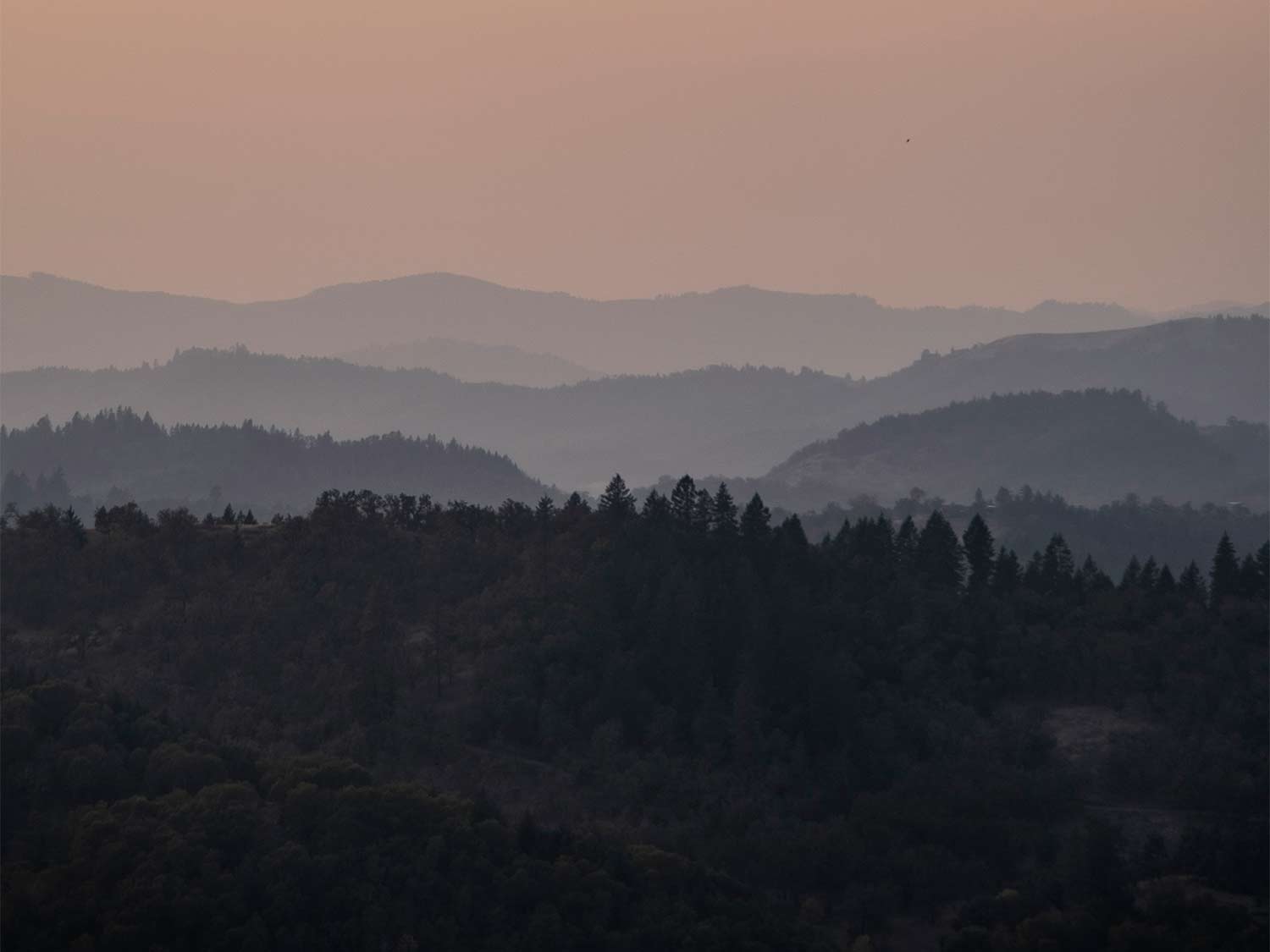 A sunset over the mountains and hillside of Oregon.