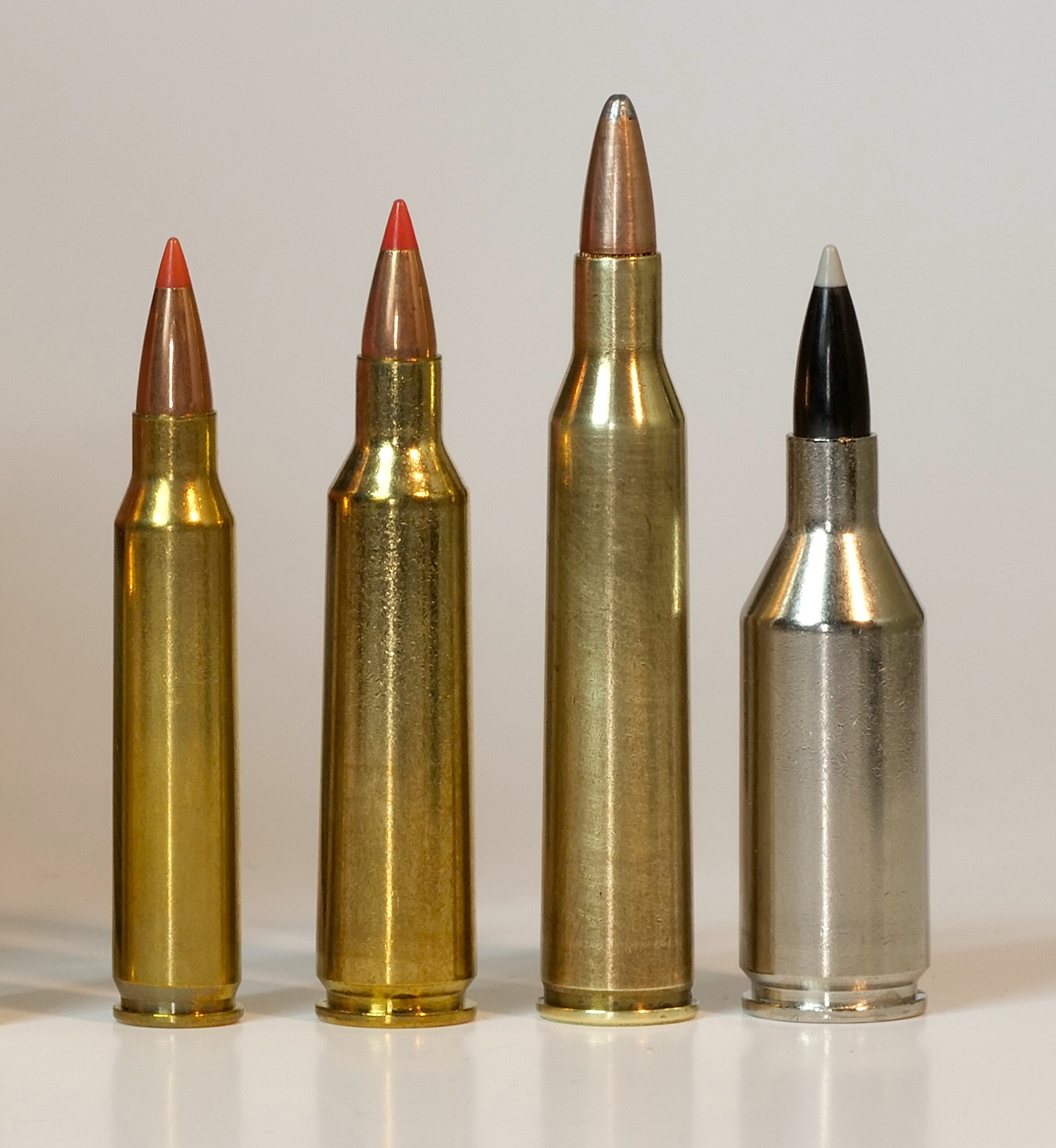 The .223 WSSM (far right) is the only .22-caliber that can match the .220 Swift in speed.
