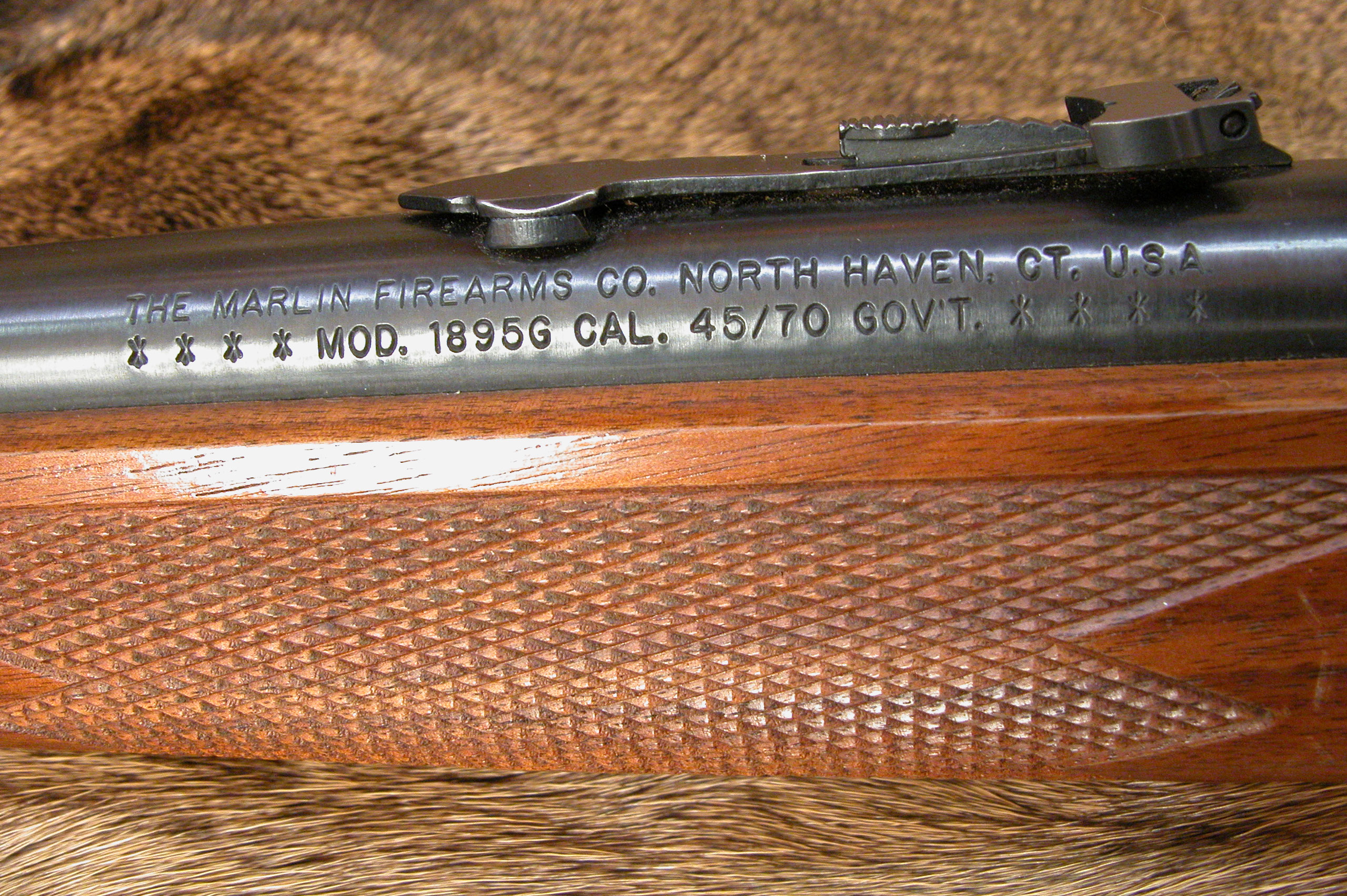 The barrel of a Marlin Model 1895G chambered in .45-70 Government.