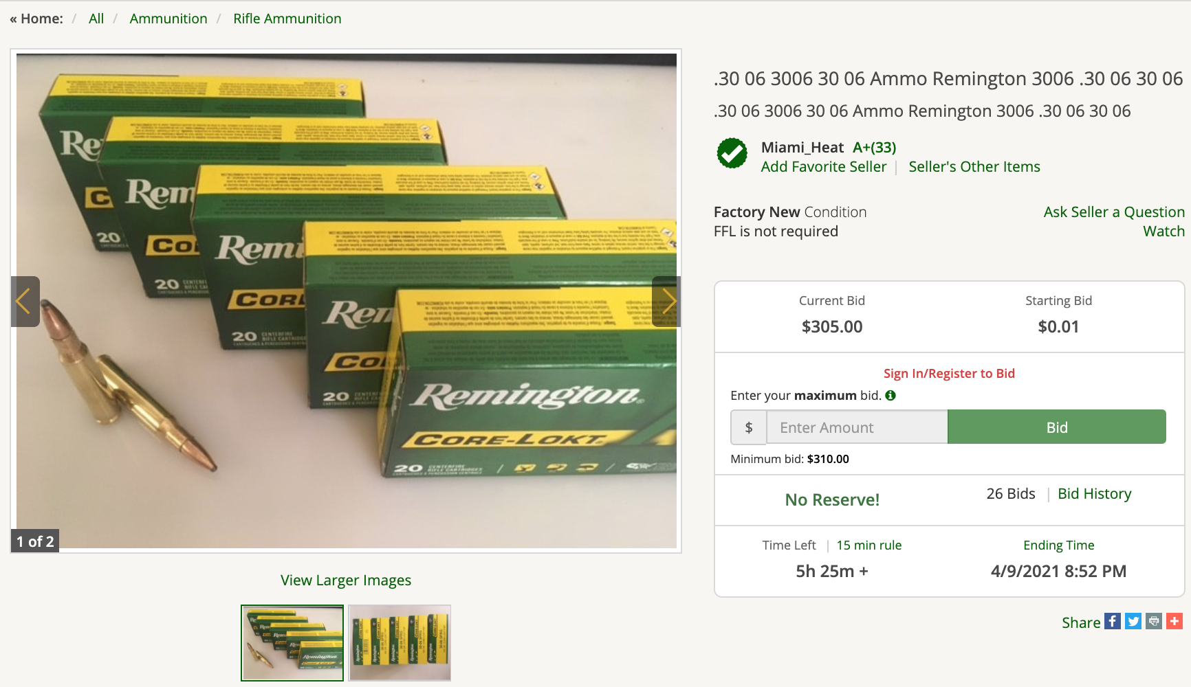 Remington ammo for sale on GunBroker.