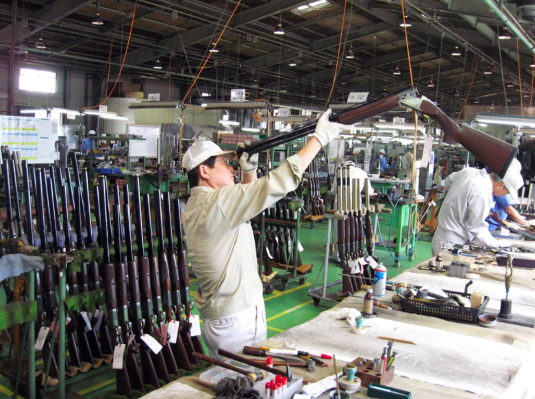 There's a lot fo old-fashioned gun making that still goes on at the Miroku plant in Japan.