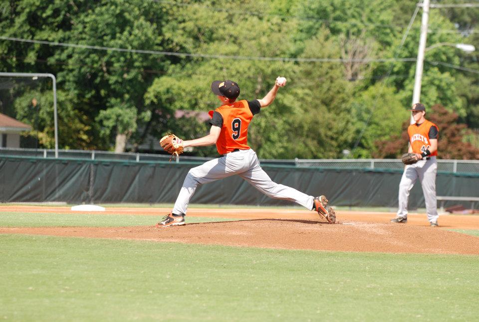 Zack Grooms pitching for Greenfield High School.