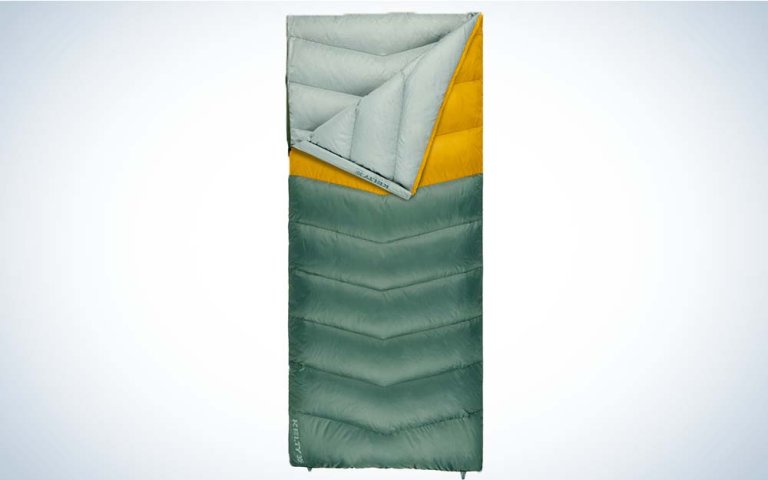 A green and yellow best sleeping bag
