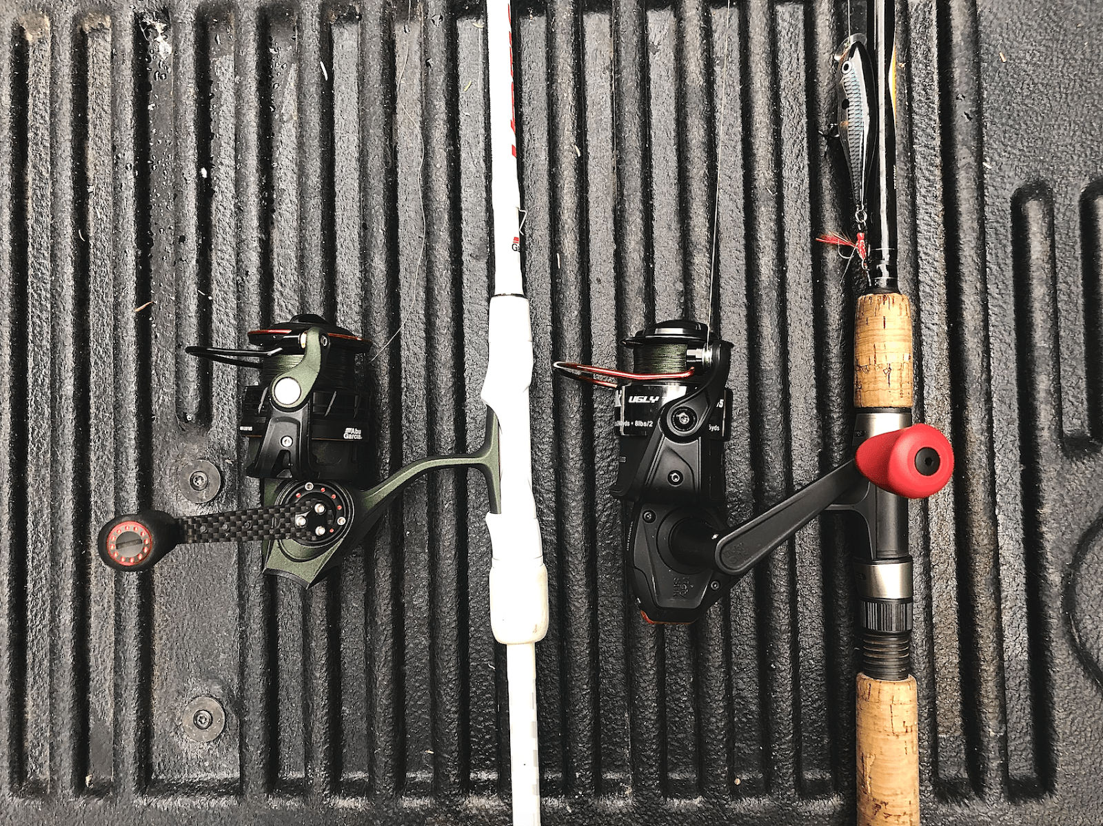 Abu Garcia Zata fishing reel on the left and the Ugly Stik Ugly Tuff reel on the right