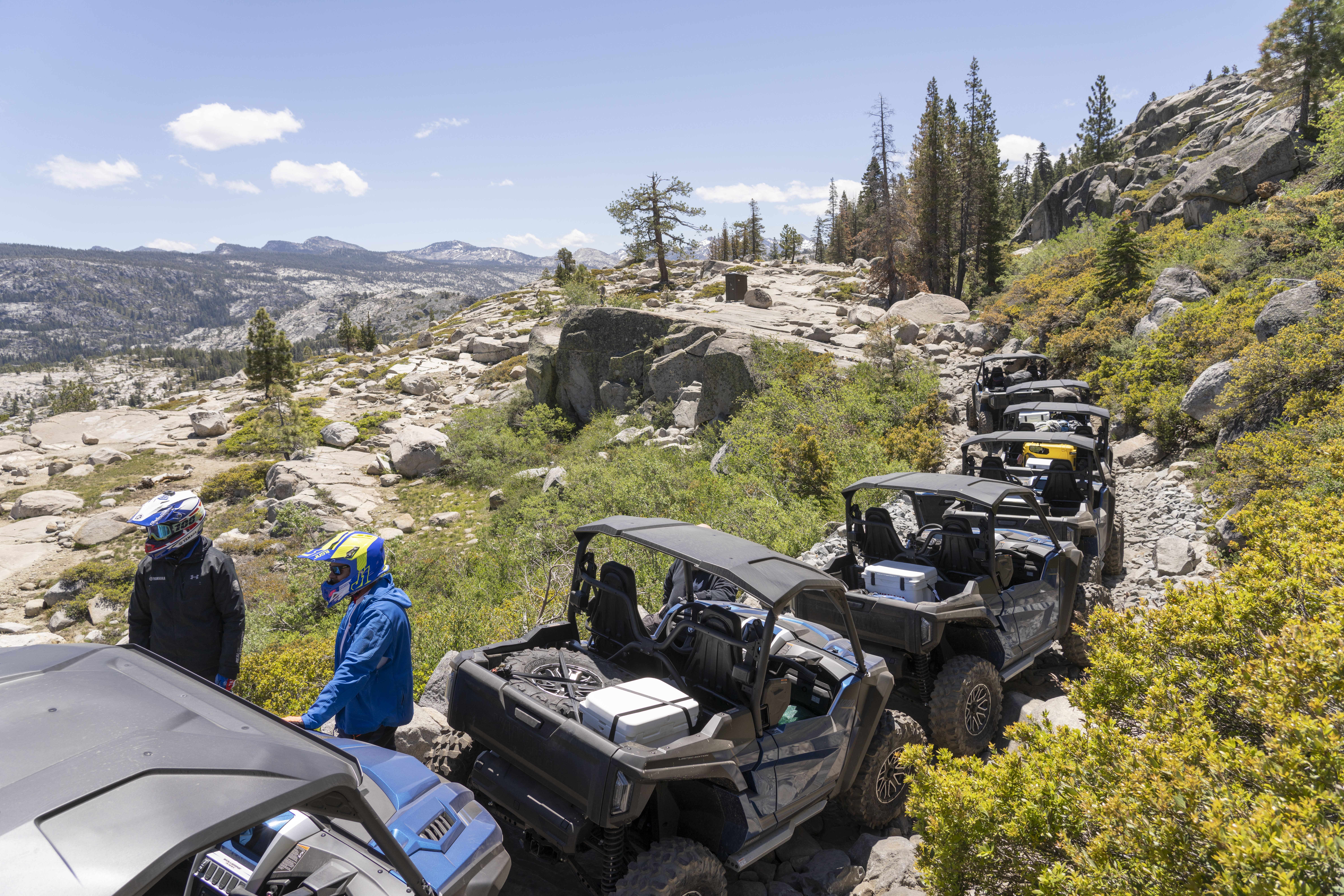 Drivers pause along the Rubicon trail.
